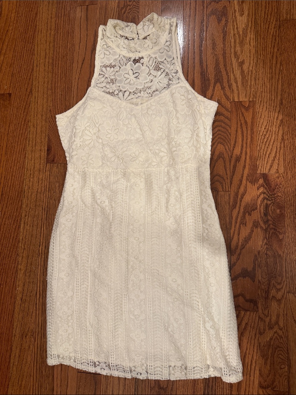 Abercrombie & Fitch Cream Lace High-Neck Mini Dress